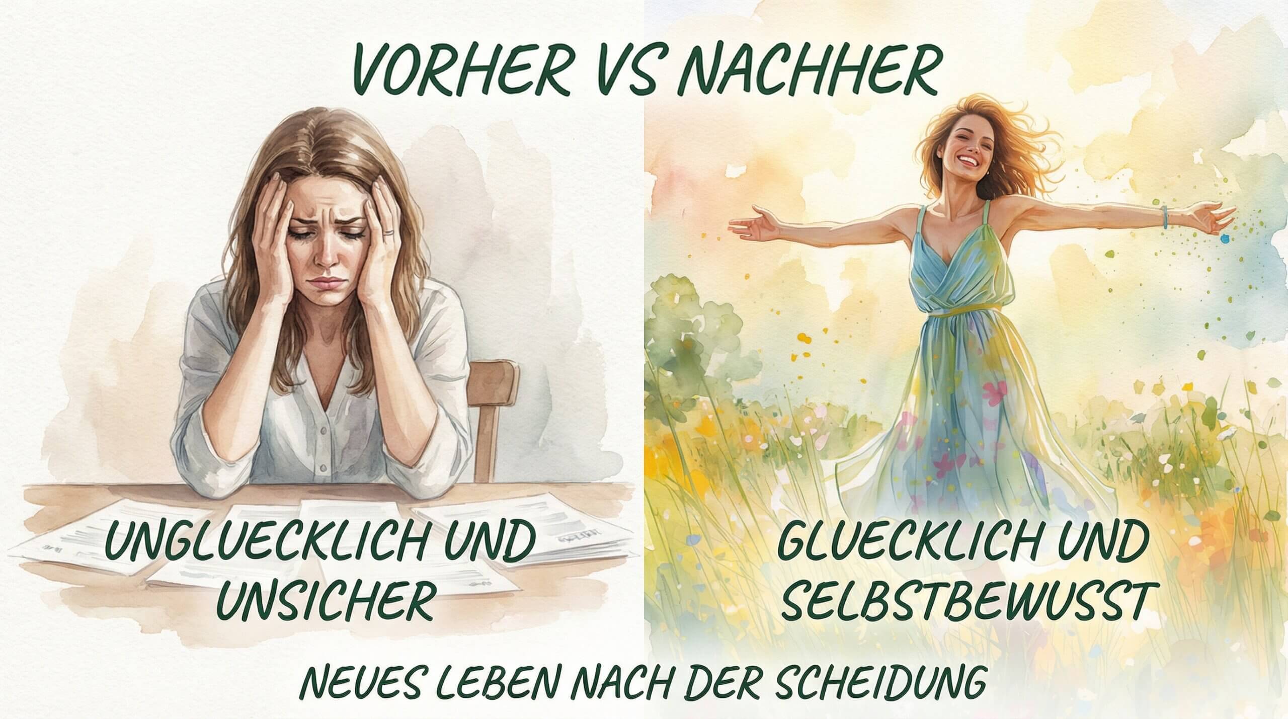 Neues Leben nach der Scheidung || In 7 Schritten zur Selbstfindung, Freude und finanzieller Unabhängigkeit 8 Vorher Nachher Vergleich: Scheidung und Neuanfang