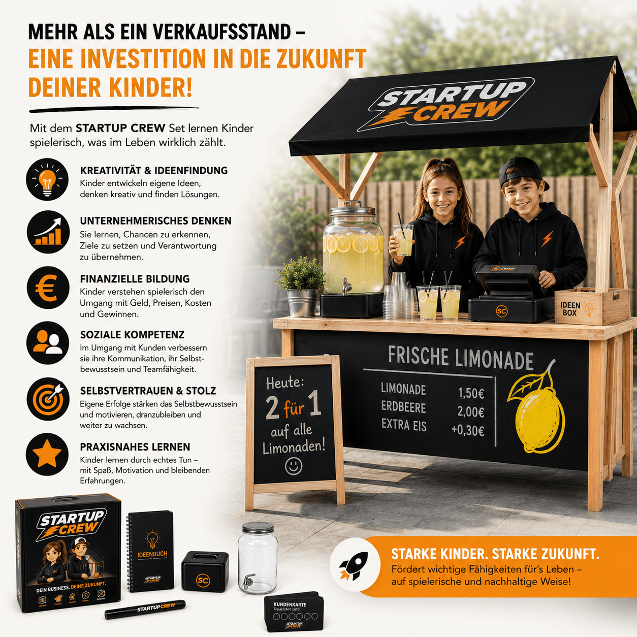 STARTUP CREW Unternehmer-Set für Kinder | Dein erstes Business | Verkaufsstand & Business-Buch 9 Was Kinder mit STARTUP CREW über Unternehmertum lernen